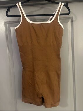 OQQ | Brown Tank One-Piece with White Trim